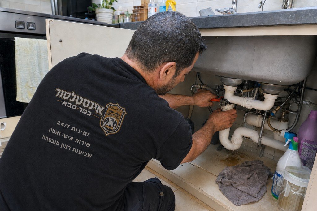 אינסטלטור בכפר סבא מתקן צנרת במטבח